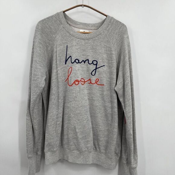 Sundry Gray Hang Loose Embroidered Wording Long Sleeve Crewneck Sweater Size 1 - Picture 1 of 7